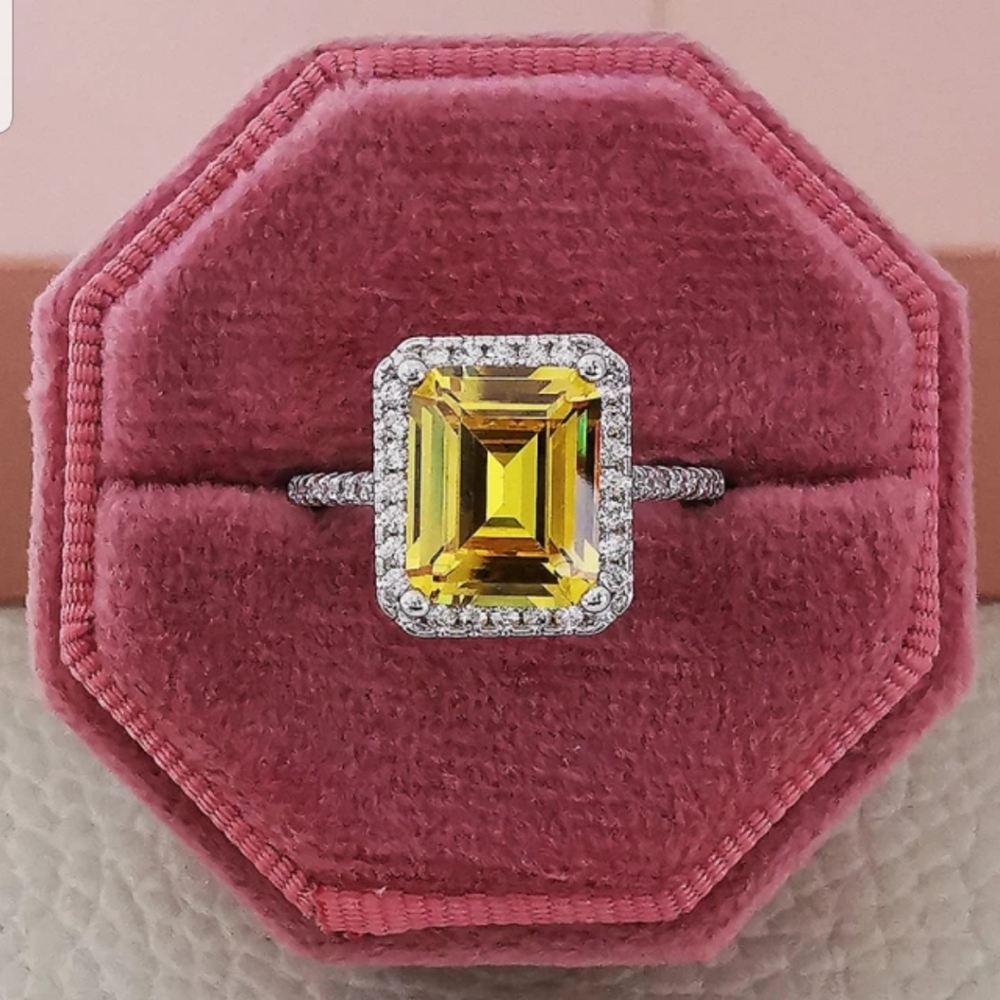 Swarovski Elements 925 Sterling Silver Citrine Yellow Solitaire Ring NEW - Picture 7 of 15